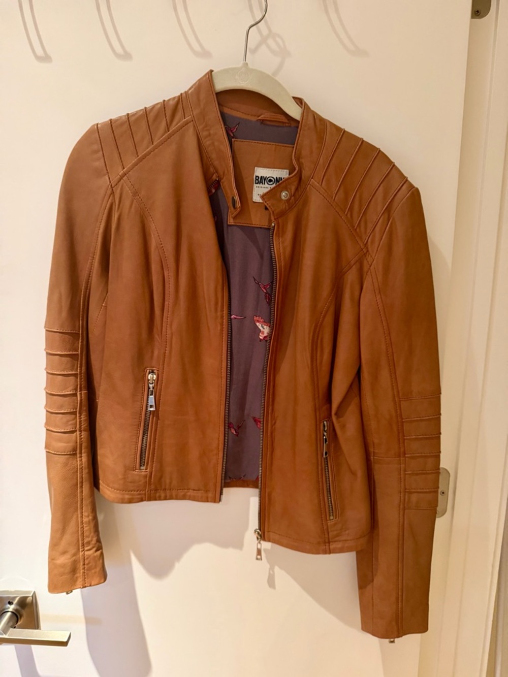 Women's Tan Leather Moto Jacket
